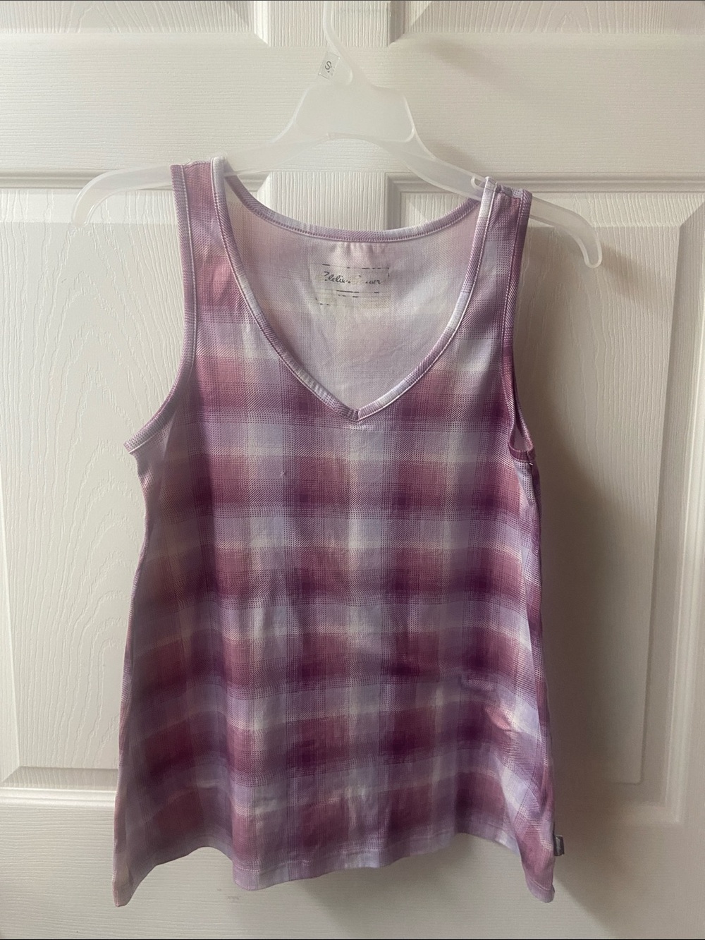 Eddie Bauer Lavender Plaid V-Neck Tank xtra soft XS